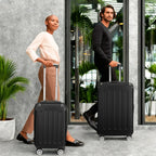 Comanlai 3Pcs Rolling Luggage Sets, Black Hard-shell Suitcases, Classical Striped Design, with 360° Universal Wheels, TSA Lock and Telescopic Handle,  for Business Outdoor Travelling