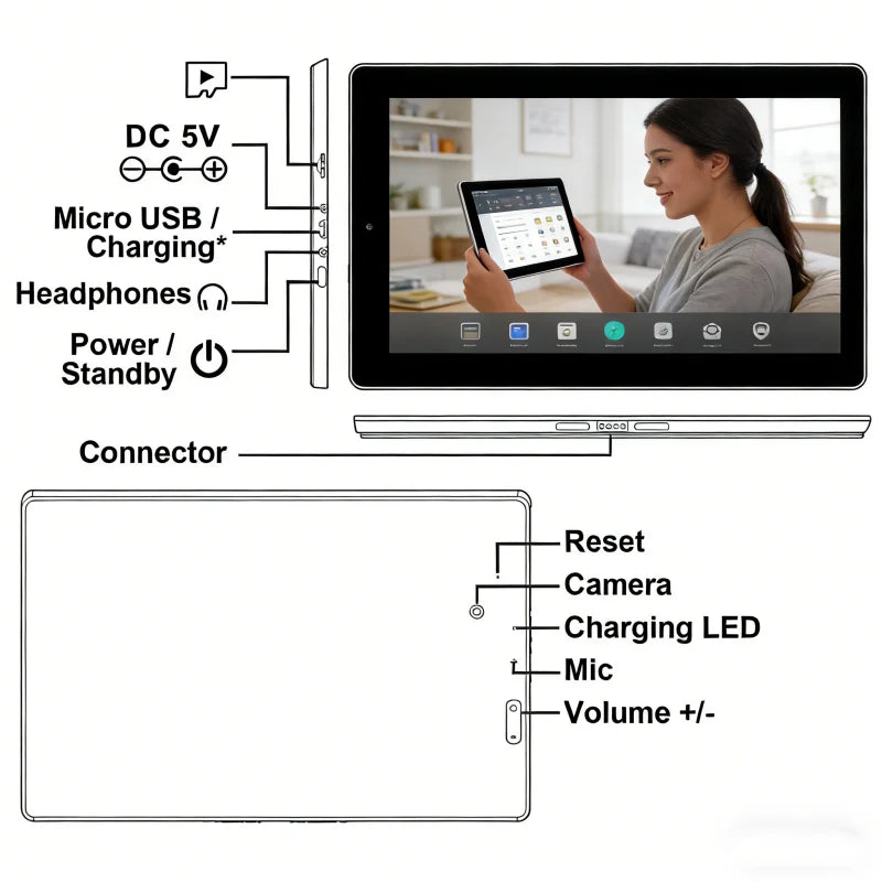 10.1 INCH 2GB RAM 32GB ROM V9 Tablet PC MT8167 CPU Android 9.0 Quad-core Supports WIFI 1280 x 800 IPS Screen Dual Camera