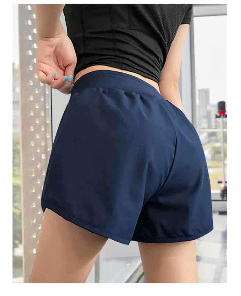 Women Leisure Sports Anti-exposure Fake Two-piece Slimming Sports Gym Nude Yoga Breathable Shorts