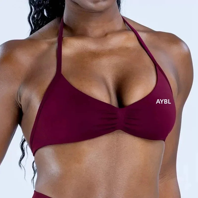 AYBL 2PCS Yoga Set Gym Set Women Strappy Yoga Bra Top High Waist Workout Scrunch Shorts Sports Suit Seamless Yoga Set Fitness Secondary image