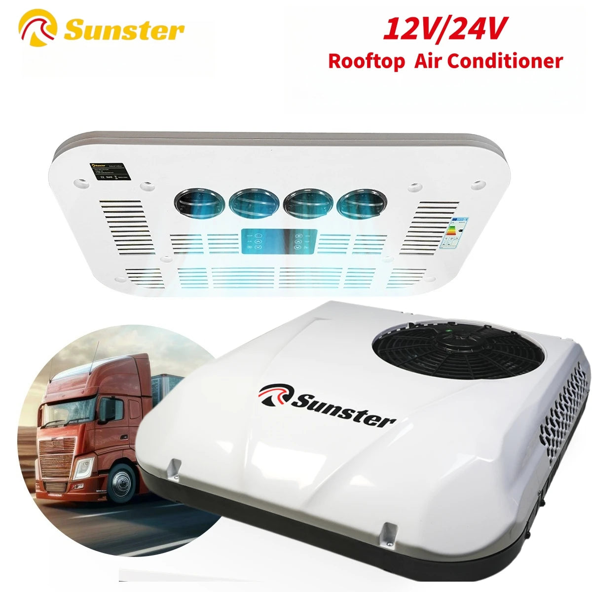 RV Rooftop Parking Air Conditioner 12V/24V DC Electric Cooling Low Noise & 4m³ High Efficiency For Vans, Campers, Motorhomes
