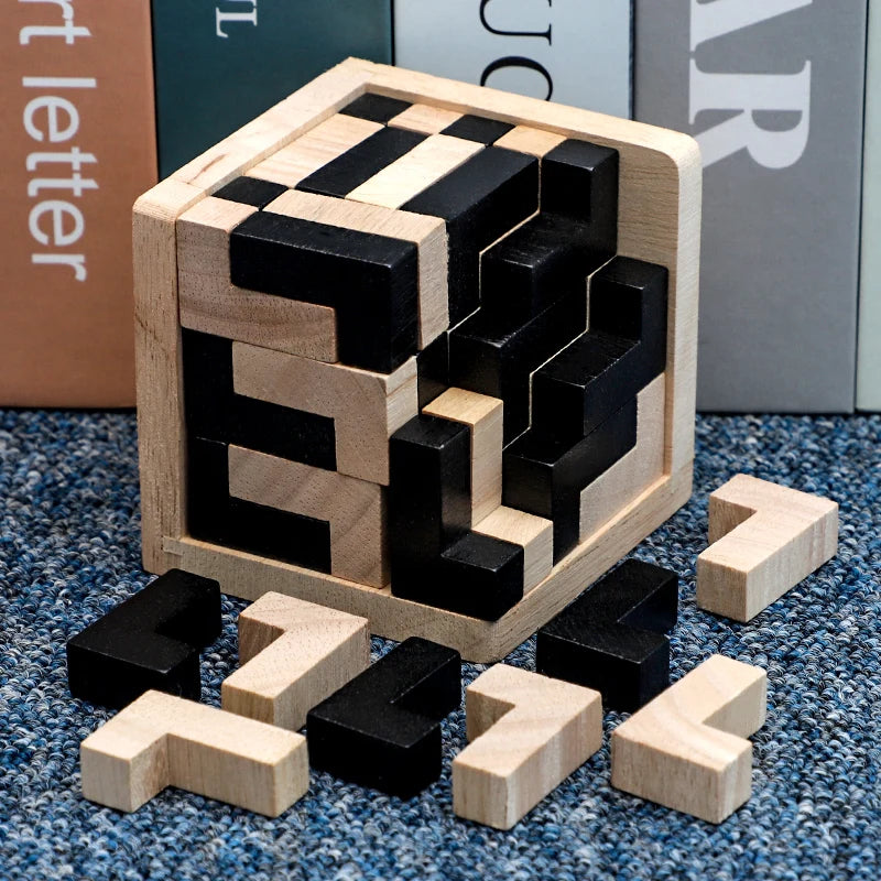 Creative 3D Cube Puzzle Luban Interlocking Creative Educational Wooden Toy Brain IQ Mind Early Learning Game Gifts For Children Main image
