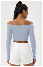 Yoga long-sleeved T-shirt women's one-shoulder sexy tight fitness wear top nude feel quick-drying sports sleeved Yoga Shirts