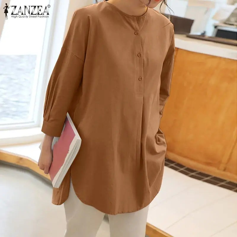ZANZEA Fashion Autumn Long Sleeve Blouse Women Baggy Shirt Elegant Solid OL Work Tops Causal Loose Holiday Work Blusas Mujer