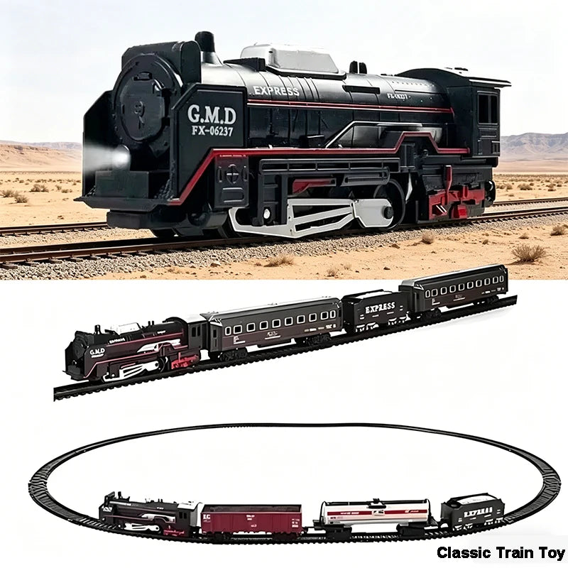 Classical Railway Freight Train Toy Electric Train Track Set with Light Tracks Model Toys for Kids Gift Children Adult Toy Main image