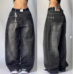 American Y2K 2025 New Baggy Wide Leg Black Jeans Overszied Women Street Casual Joker Denim Pants Couple Jeans Vintage Streetwear