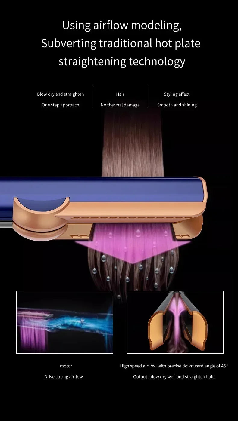 Professional 2 In 1 Hot Air Flat Iron Hair Straightener Dryer With Negative Ions Smooth Frizz-Free Hair Styling Tool