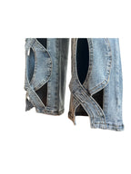 CM.YAYA Women Vintage Cutout Hollow Out Criss Cross Straight Denim Pants 2024 Fashion INS High Waist Wide Leg Jeans Trousers