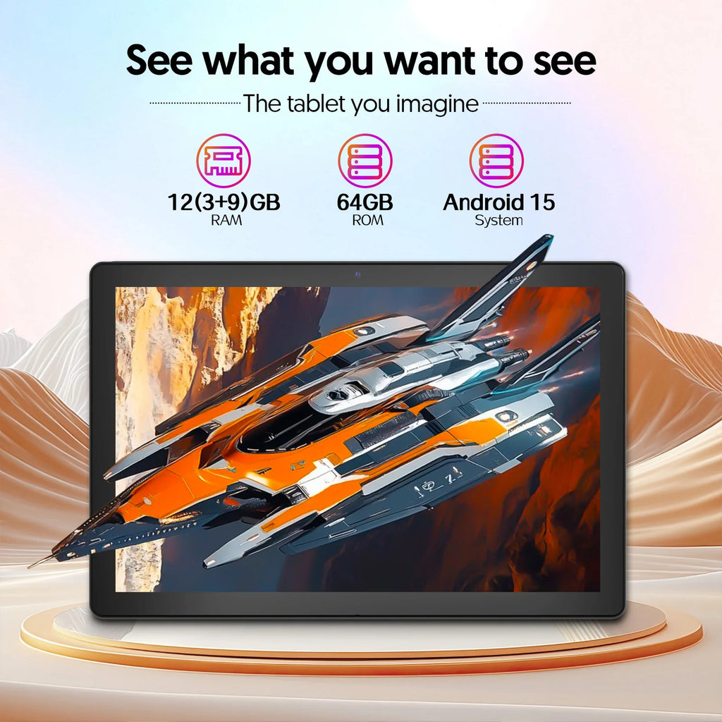 Latest Global Version Android 15 Tablet, 10-inch Tablet, Quad-core Processor, 1280*800 Resolution, 12 (3+9) GB RAM, 64GB Storage