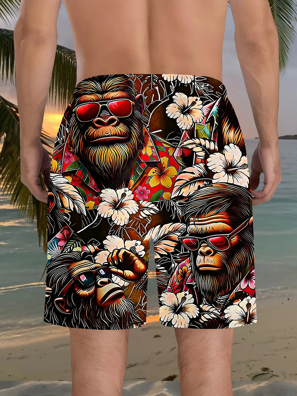 3D Gorilla Print Design Fashion Sexy Waterproof Quick-Dry Sports Men Kid Surfing Vacation Leisure Parent-child Beach Short Pants