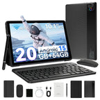 URAO Android 15 Tablet 10.1 Inch 20GB RAM 64GB ROM 5-core Dual Camera Tablets PC Set Keyboard/Case/Mouse/Stylus/Headphone