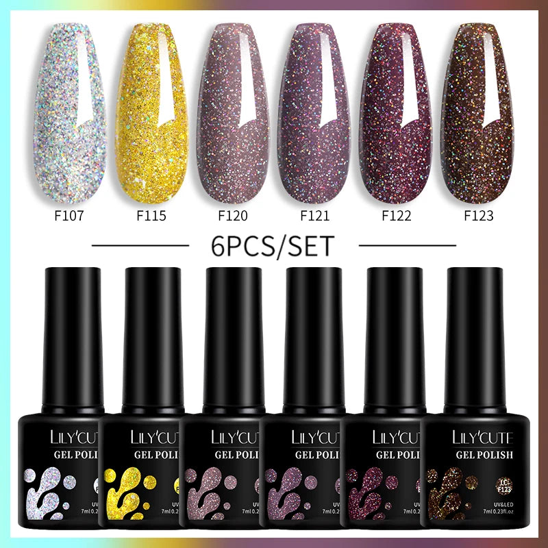 LILYCUTE 6PCS Gel Nail Polish Set Summer Neon Nail Gel Kits For DIY Nail Vernis Semi Permanent UV Lamp Gellak Nail Varnish Set