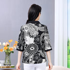 Summer half sleeve Shirt Fashion Commute All-match Ice Silk Printed Button Loose Women's Blouses Top