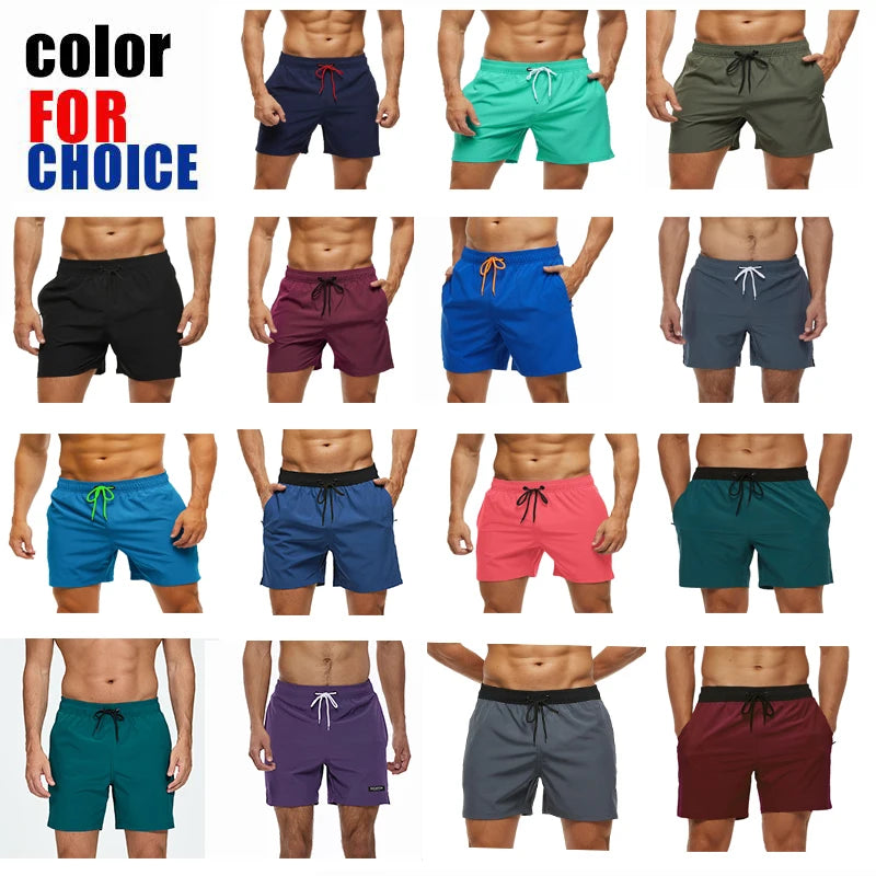 Escatch 2026 Summer Man Swimwear Solid Fashion Quick Dry Drawstring Elastic Waist Surfing Zipper Pocket Gym Beach Pants Shorts