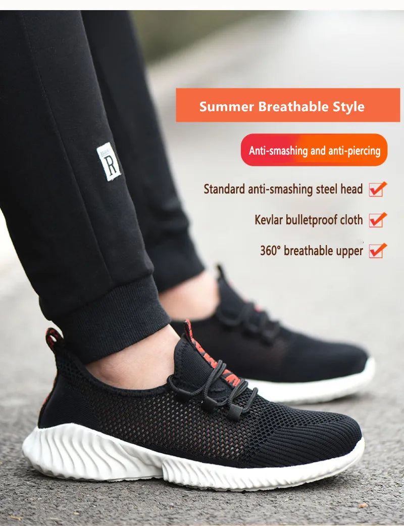 summer work shoes with protection breathable Lightweight safety shoes with iron toe anti-stab anti-slip working summer shoes