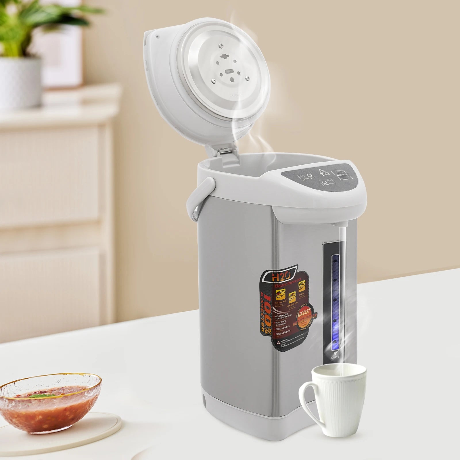 4L Electric Water Boiler & Warmer, 750W Stainless Steel Hot Water Dispenser with 3 Dispensing Modes, 90°C Keep-Warm