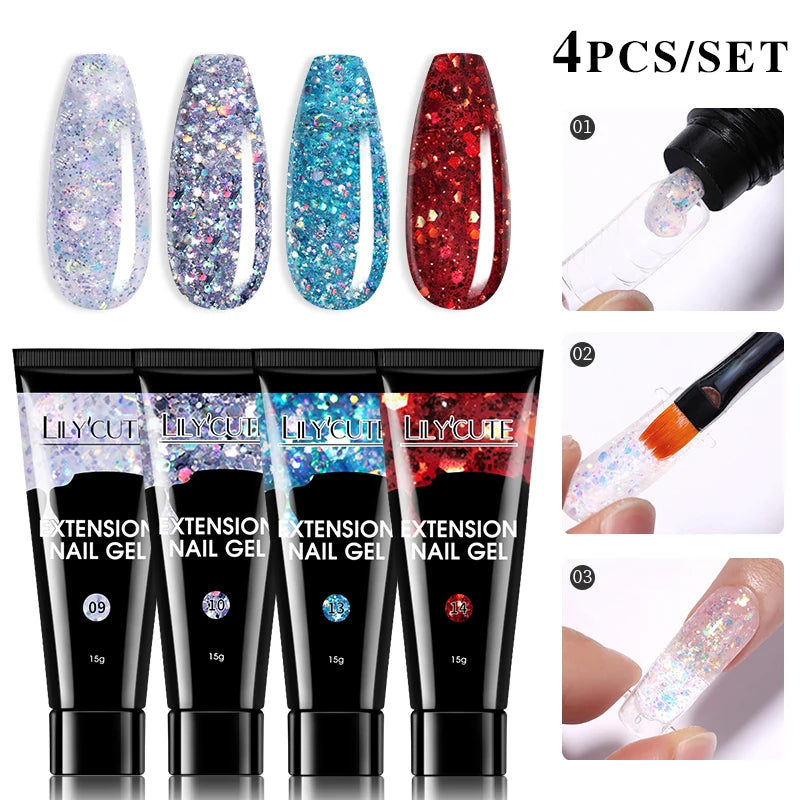 LILYCUTE 15ml Extension Gel Nail Polish Set Quick Nail Prolong With Extend Mold Nail Tips Acrylic Solution Manicure Tools Kit