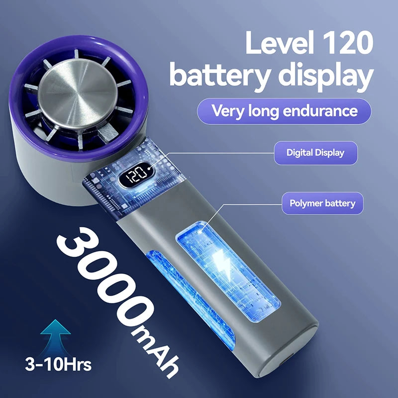 3000mah Handheld Mini Fan Electric Hand Fans Ice Compress High-Speed Cooling USBRechargeable Portable LED Digital Display
