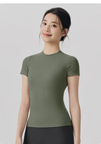 Spring and Summer Yoga Wear Short-sleeved Nude Tight-fitting Fitness Wear for Women Outdoor Running Training Sports T-shirt