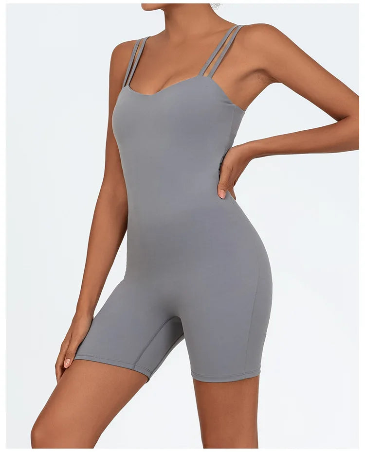 Greenora Women's Workout Romper Sexy Backless Yoga Jumpsuit Slim Fit Bodysuit Fitness Activewear Sleeveless Sportswear One Piece