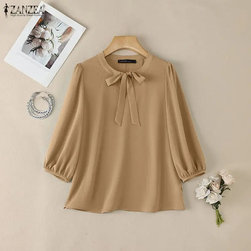 Summer Solid Color Blouse 2026 ZANZEA Women Tops Trend Casual O Neck Short Sleeve Blusas Female Elegant OL Work Shirt Mujer