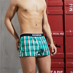 SEOBEAN Classic Plaid Mens Boxer Shorts 100% Cotton Underwear Boxershorts U convex Pouch Arrow Panties Shorts Men Sleep Bottoms