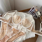 Japanese Light Luxury Backless Lace Bra Set - Ultra-Thin Half Cup Minimizer Sheer Mesh & Lace Lingerie Last 50 Sets  Flash Sale