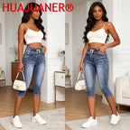 Hole Jeans Women Calf Length Pants Denim Fit High Waist Drawstring Pockets Vintage Pencil Trousers 2026 Streetwear Denims