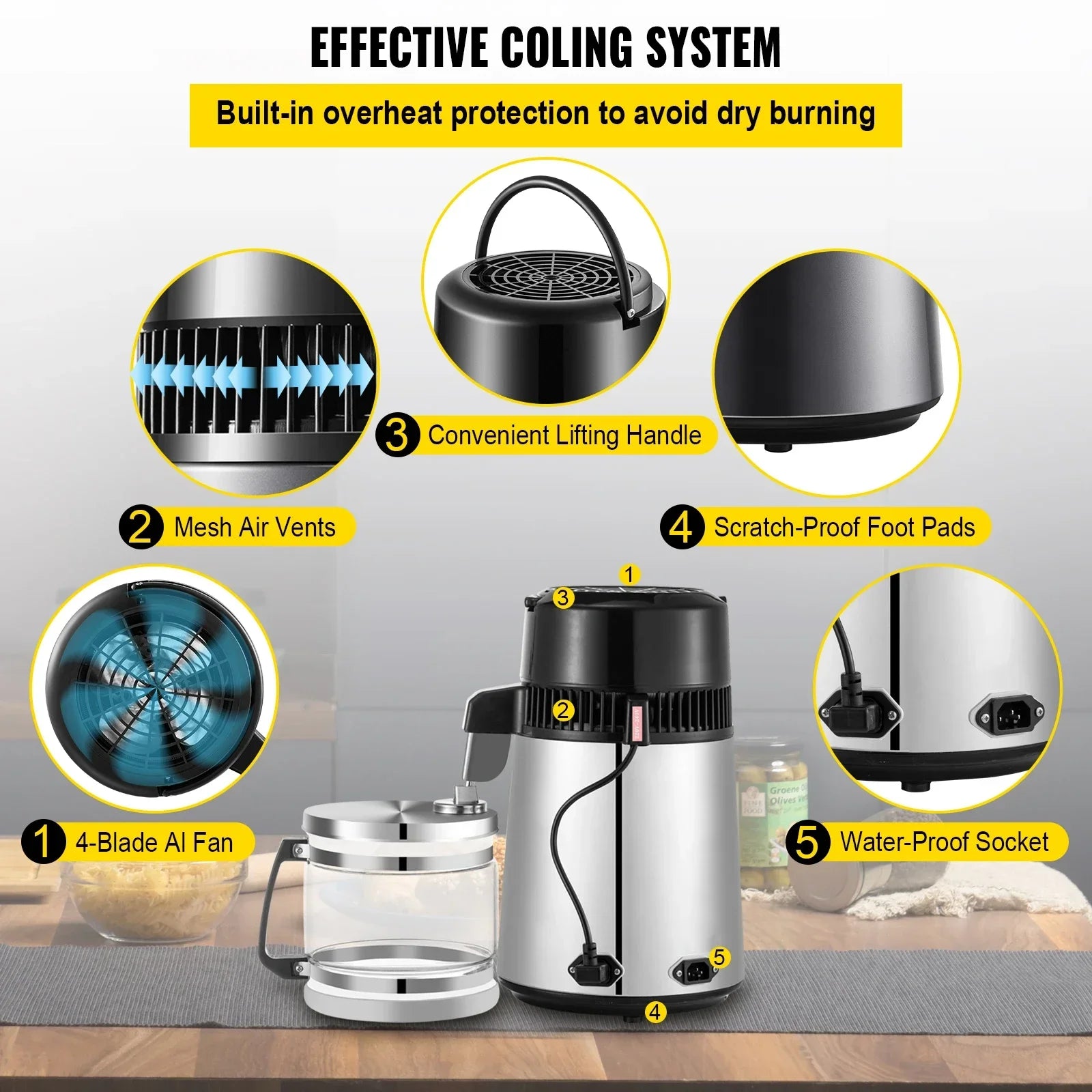 VEVOR 4L Water Distiller Filter Machine Distilled Distillation Purifier Moonshine Apparatus DIY Dispenser Kit for Home Appliance Main image