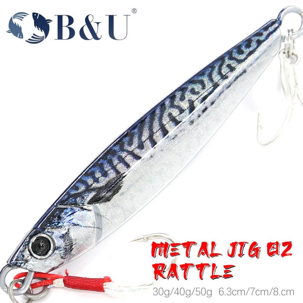 B&U Rattle Jig Sea Fishing Lures Metal Jig 40g 60g 80g Long Casting Lure Spinning Artificial Bait with Hook Spoon Fishing Tackle Main image