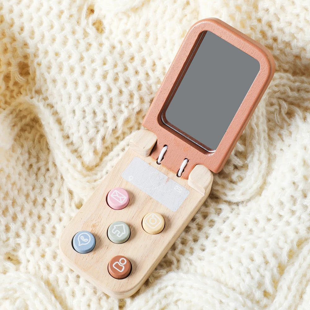 Baby Wooden Bear Phone Teether Toy Telephone Sleeping Pacifier Teething Flip Simulation Phone Toys Early Educational Toy Gifts