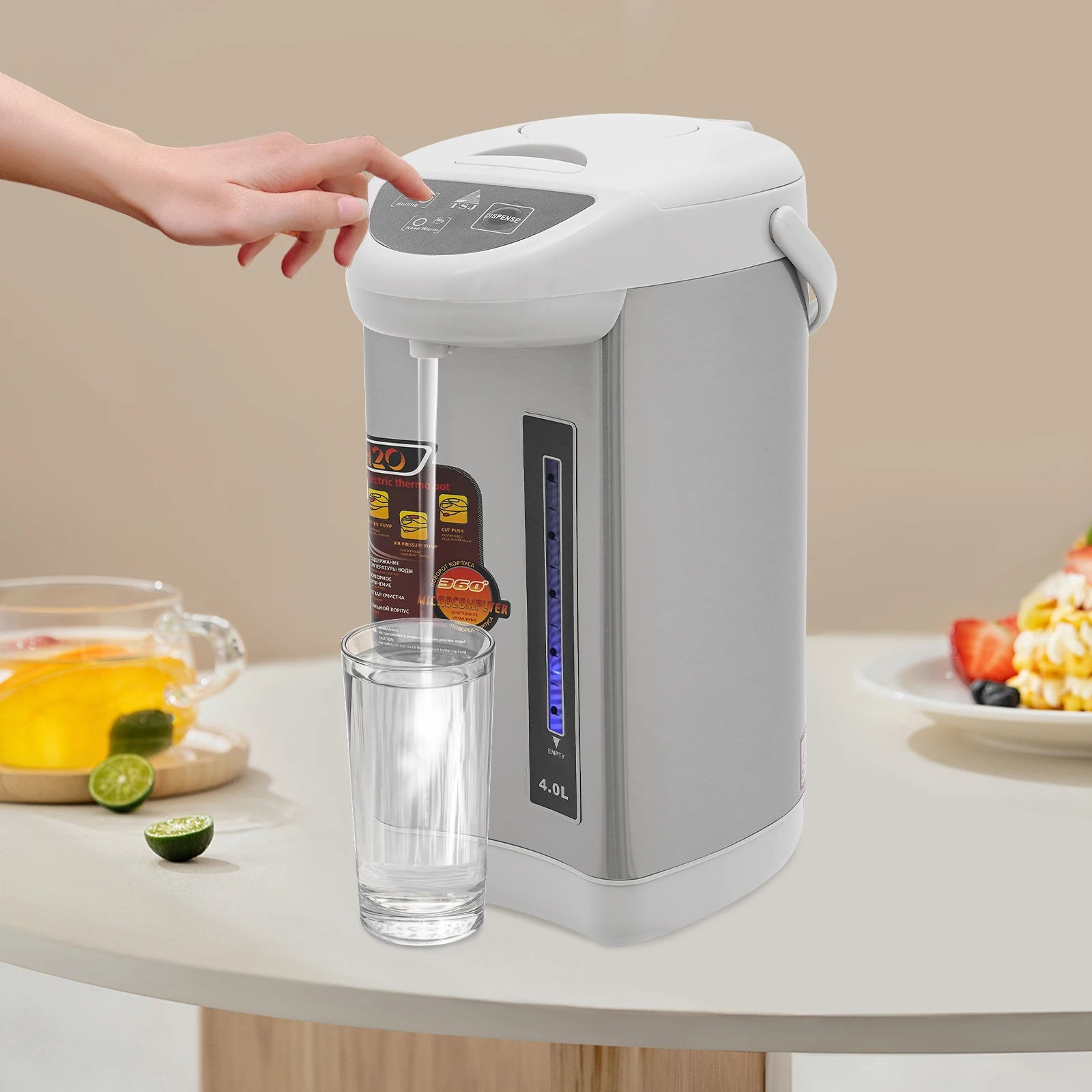 4L Electric Water Boiler & Warmer, 750W Stainless Steel Hot Water Dispenser with 3 Dispensing Modes, 90°C Keep-Warm