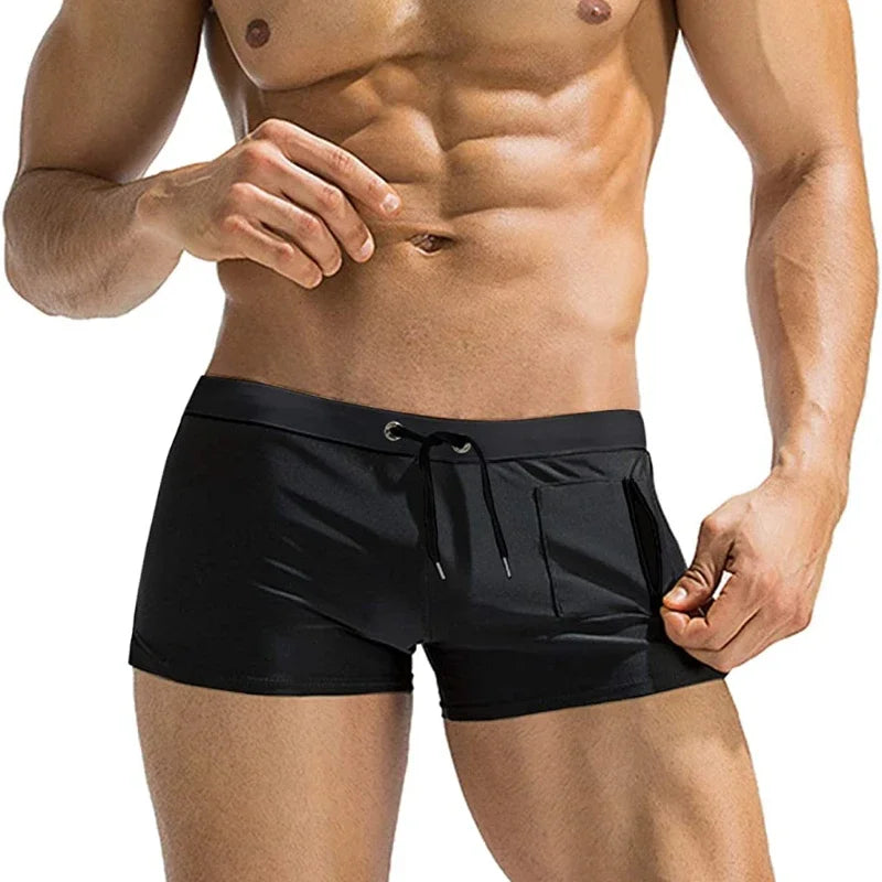 Mens Swim Trunk Swimwear with Zipper Pocket Bathing Suit Swimming Boxer Brief Square Leg Mesh Liner Board Shorts Swimsuits Main image