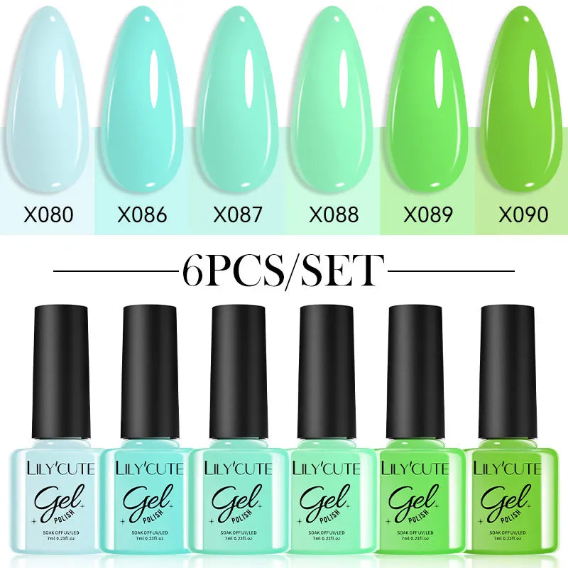 LILYCUTE Nail Gel Polish Set Pink Green Spring DIY Nail Art Design Long Lasting Soak Off UV Gel Manicure Painting Gel Vernis Kit