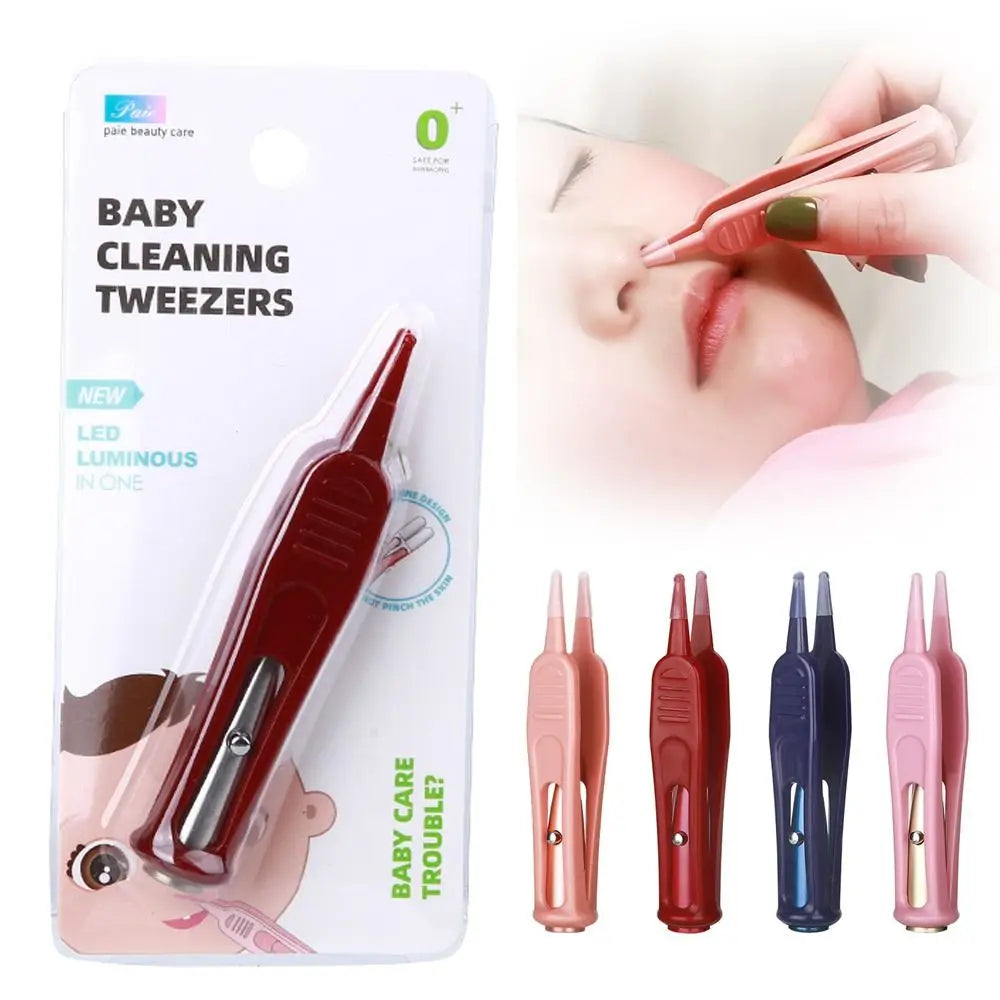 1PC Baby Dig Booger Clip Infants Clean Ear Nose Navel Safety Tweezers Safe Forceps Cleaning Supplies Forceps With LED Light Secondary image