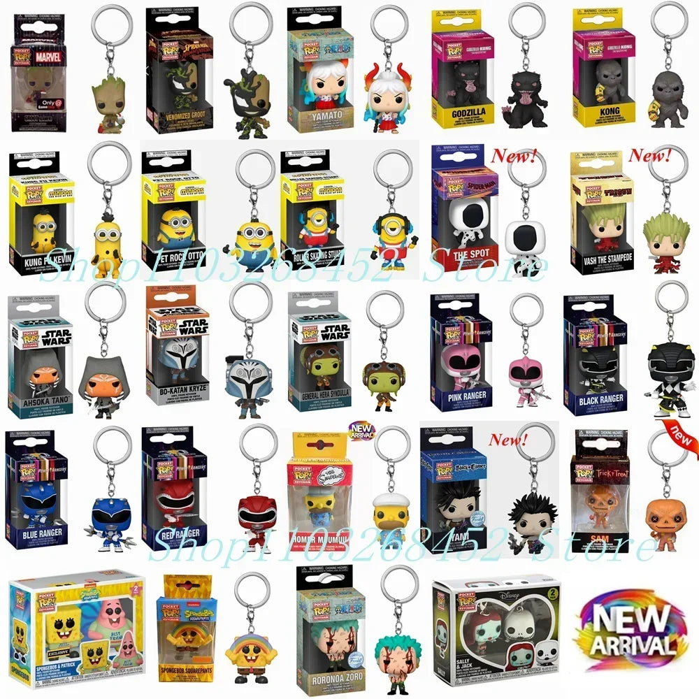 2026 Funko Keychains Ranger Red Blue Pink Minion Kevin Otto Stuart Spider Spot Vash Ahsoka Inuyasha Homer Sam Sally Figure Toys