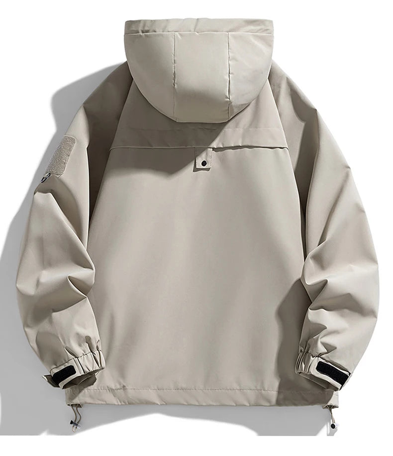 Windbreakers Men Hooded Jacket Zipper Coat Cargo Waterproof Black Bomber Camping Loose Thin Softshell Hooded Hiking Jacket