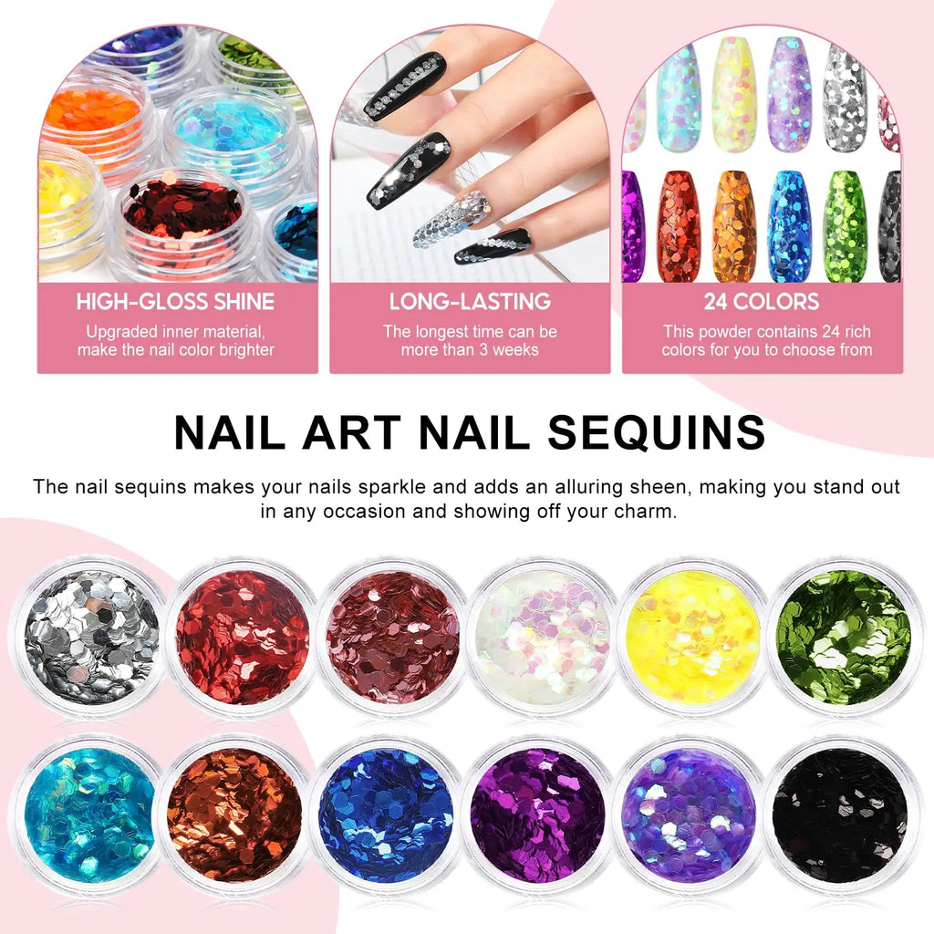 Acrylic Nail Kit with UV Light, Professional Nail Kit Acrylic Set for beginners with Everything 3PC Powder 24PC Glitter Fake Tip