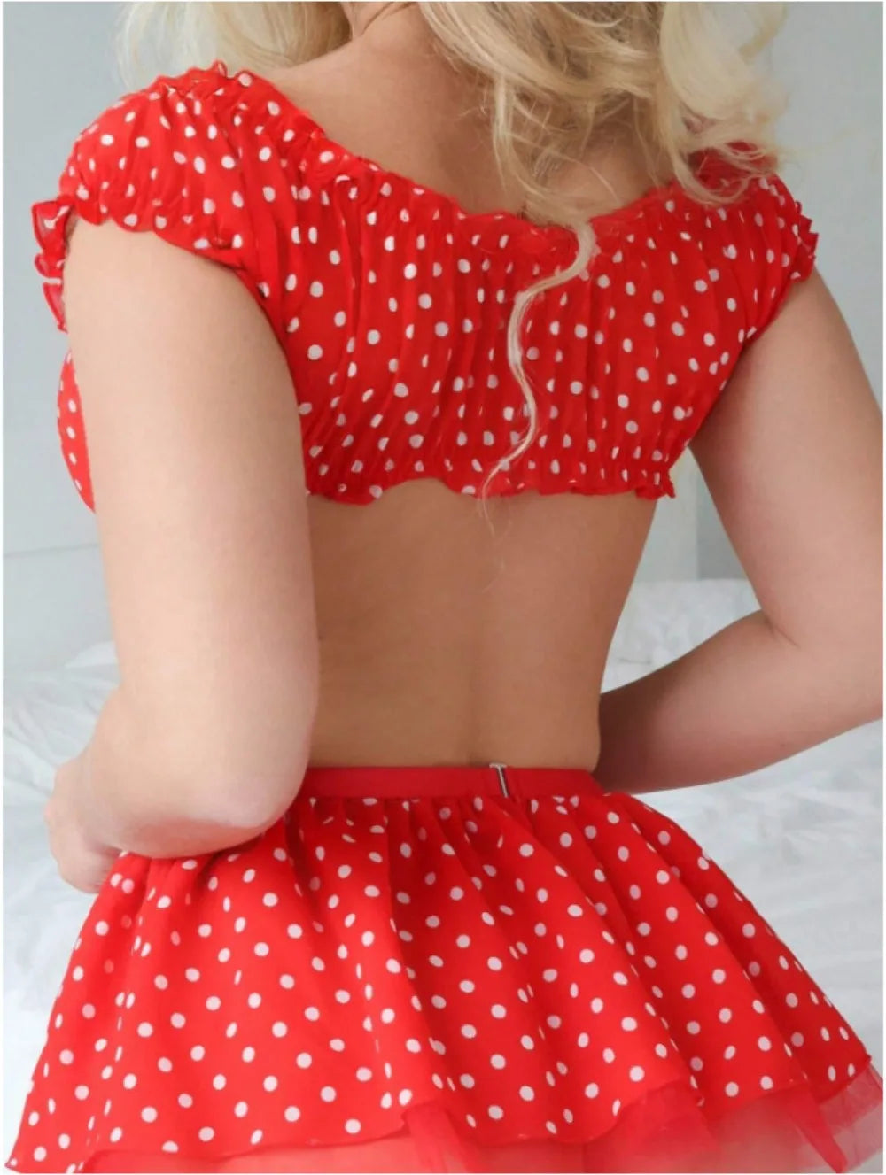Polka Dots Sexy Tutu Women's Lingerie Set High-value Fashionable and Exquisite Off-the-shoulder Slot Two-piece Set