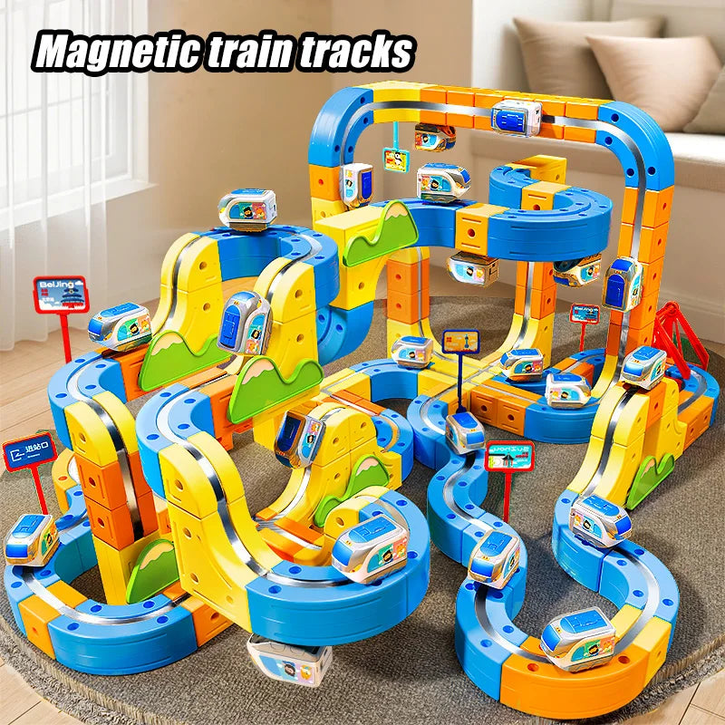 Magnetic Train Toy For Boys Track 1:64 Electric Rail DIY Magic Vehicle Model Toys Education 3 Years Children Gifts