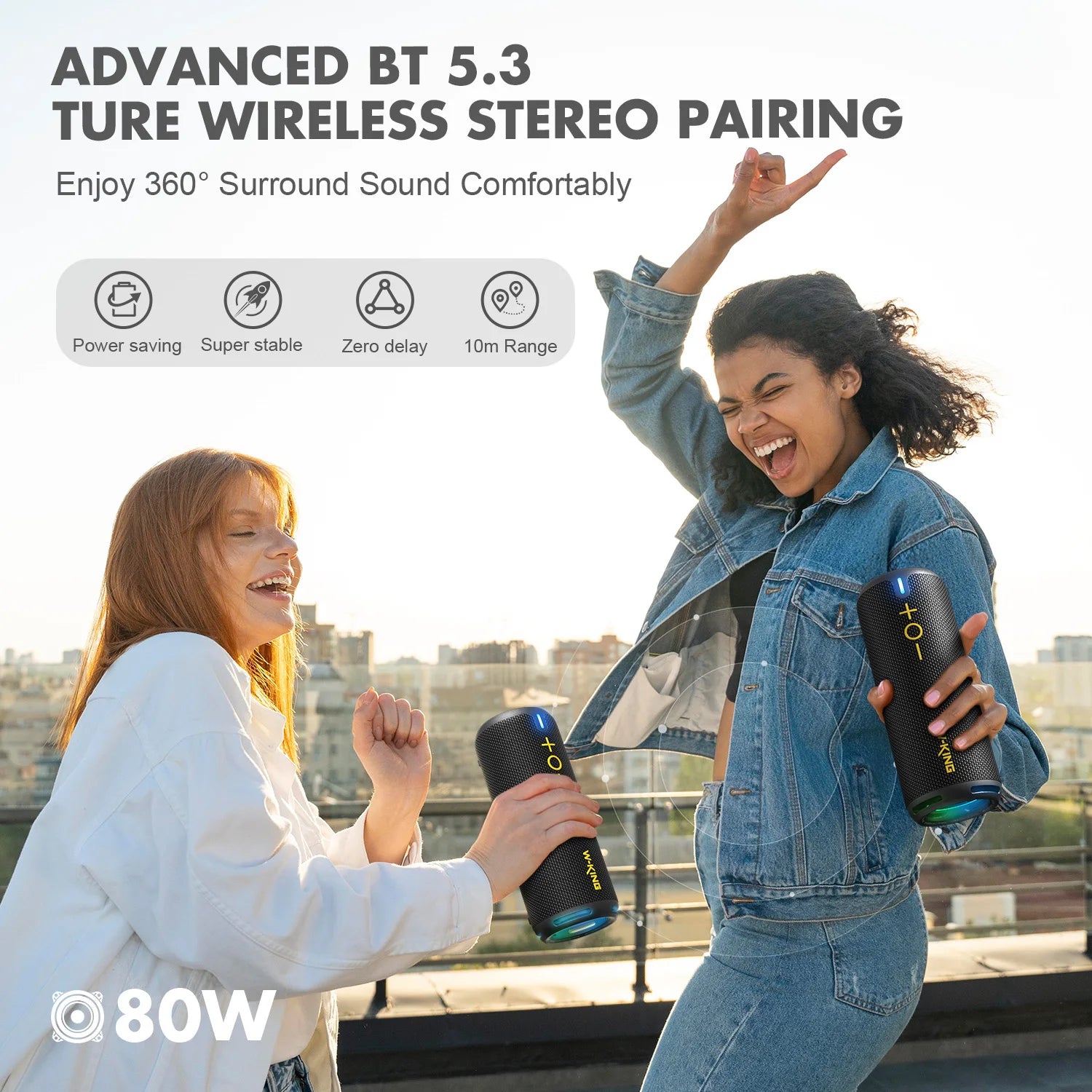 W-KING 40W Portable Speaker, IP67 Waterproof, APP Control, High-Quality Audio, TF/AUX, Dynamic Lights for Party, Outdoor, Shower