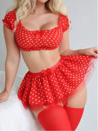 Polka Dots Sexy Tutu Women's Lingerie Set High-value Fashionable and Exquisite Off-the-shoulder Slot Two-piece Set