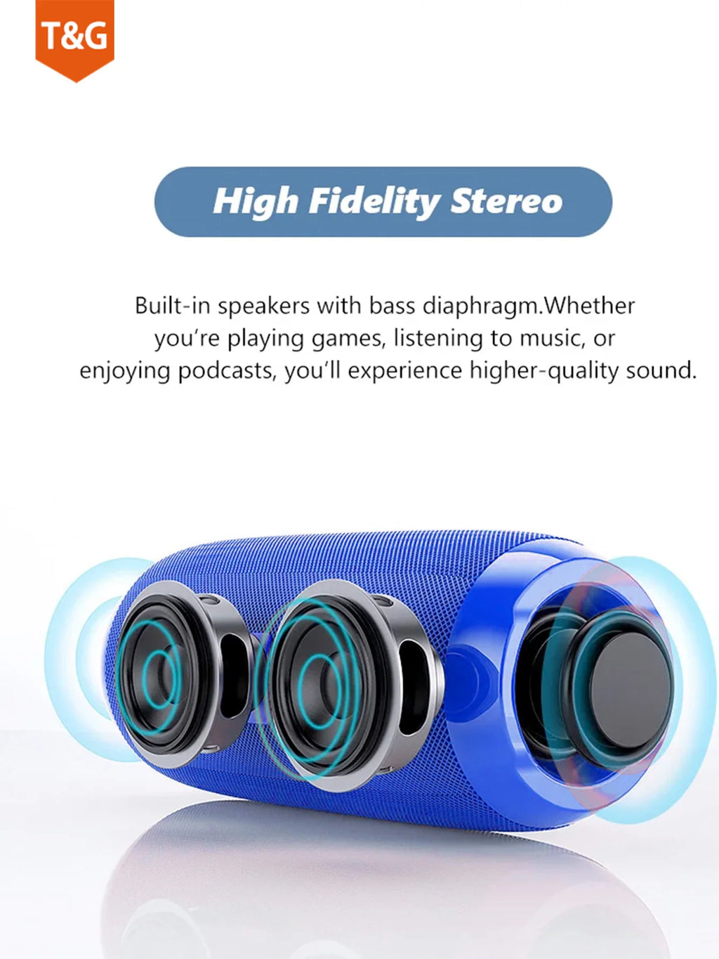 TG117 Portable Outdoor Wireless Bass Speaker With Charging Cable And Aux Cable - FM TF USB Plug-in Card Compatible