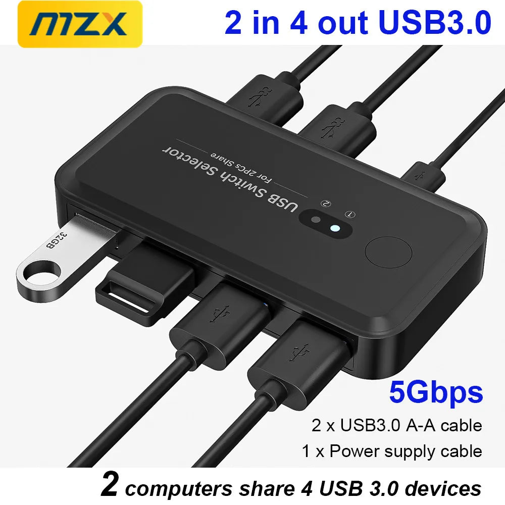 MZX USB 3.0 Switch KVM Switcher Selector Hub Docking Station Dock for 2 Laptop PC Share Keyboard Mouse USB Devices Printer SSD
