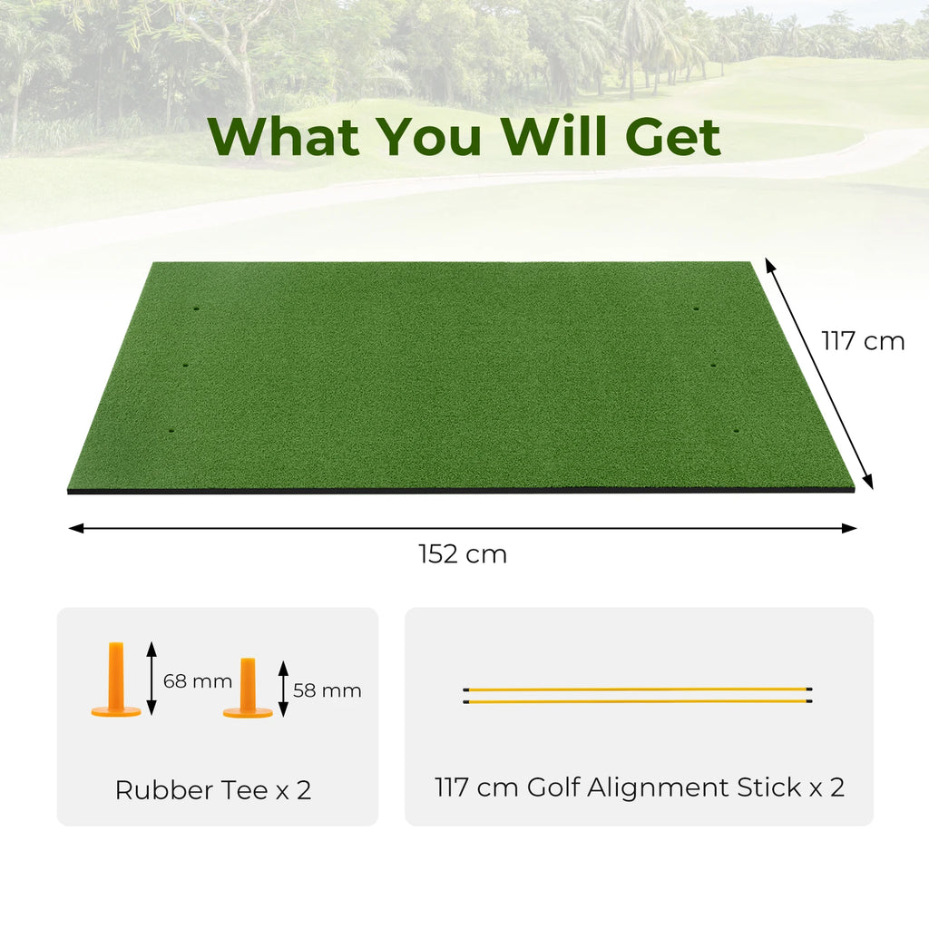 Golf Practice Mat with Artificial Grass, 5 x 4 Feet Indoor Outdoor Hitting Pad with Rubber Tees & Alignment Rods, Golf Mat
