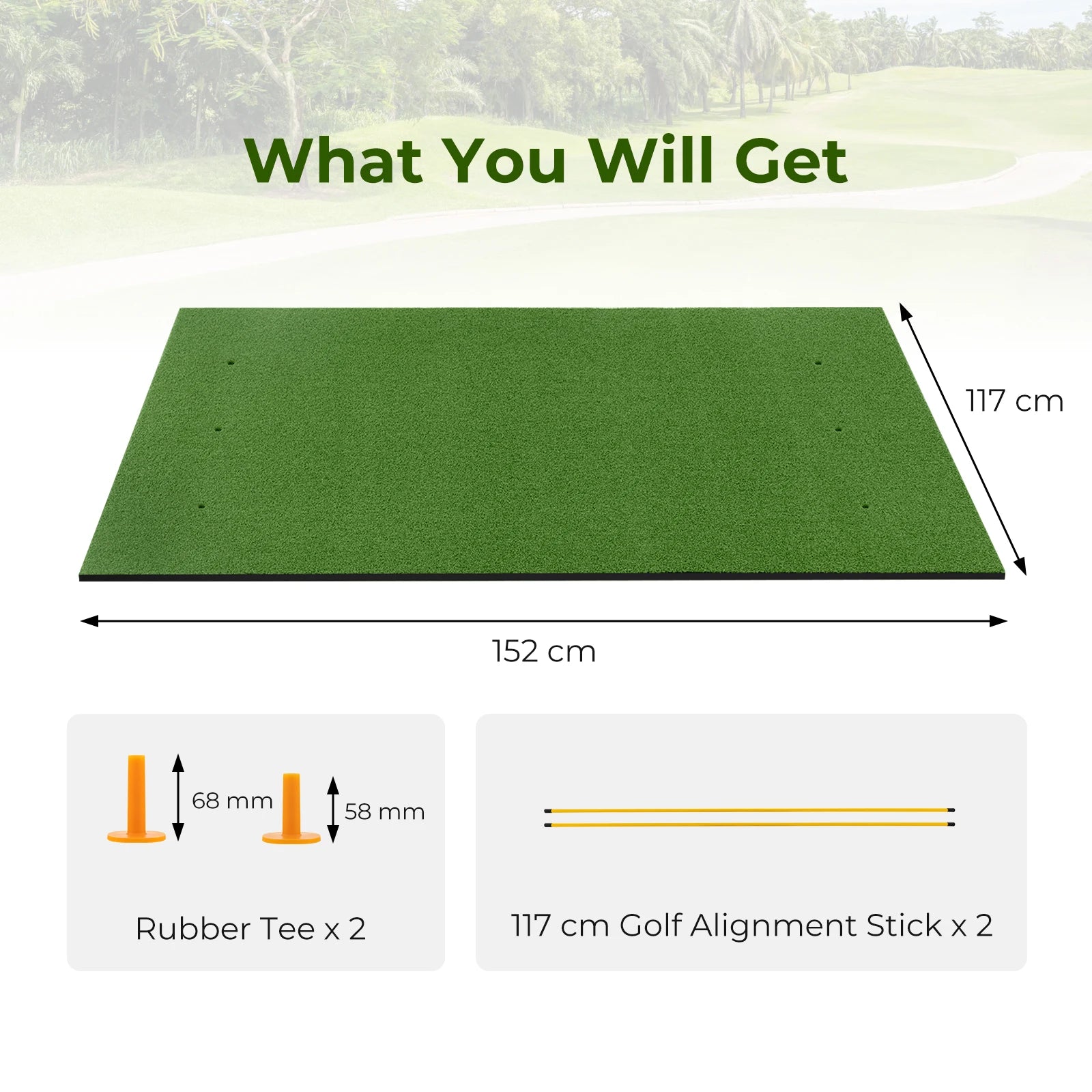 Golf Practice Mat with Artificial Grass, 5 x 4 Feet Indoor Outdoor Hitting Pad with Rubber Tees & Alignment Rods, Golf Mat