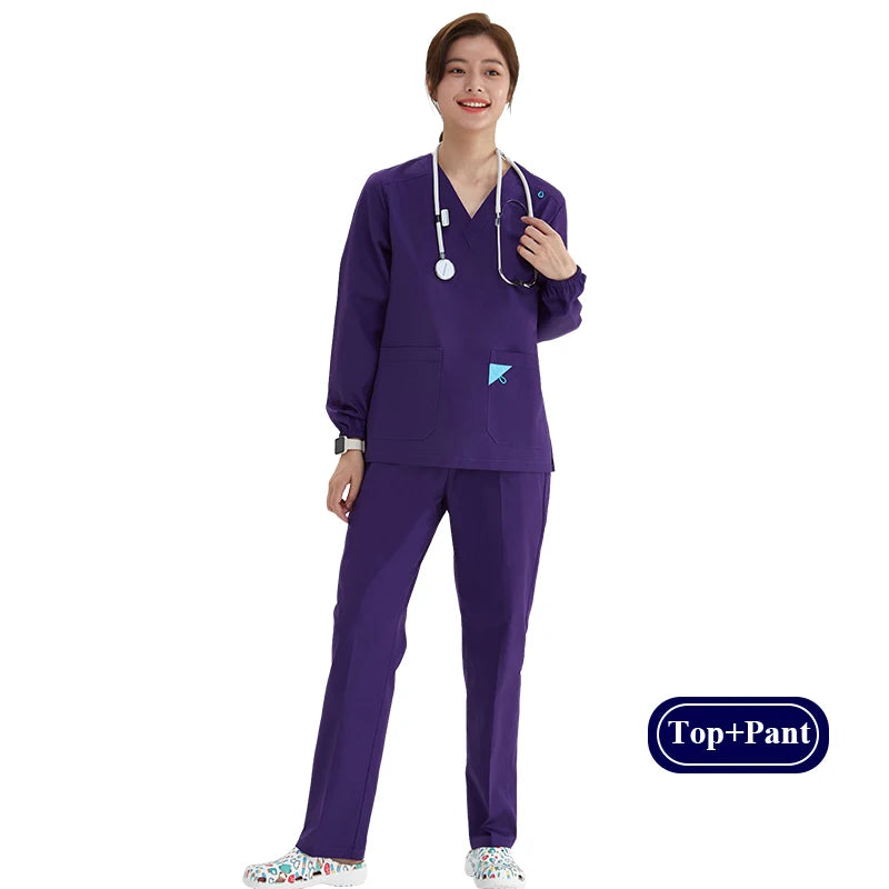 V-neck Medical Uniform Sets for Women Triangle Ring Heather Slim Nursing Outfits Dental Hospital Working Suits 202
