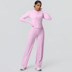 2pieces Quick Drying Sports Fitness Clothing Yoga Set Women Yoga Zipper Long Dleeves High Waisted Breathable Wide Leg Pants Set
