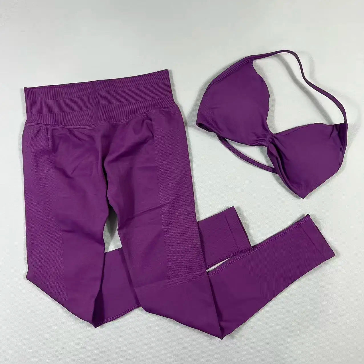 UETEEY Set For Woman Strappy Yoga Bra Sports Top Workout Leggings Set Seamless Gym Set Fitness Clothes Outfit Activewear