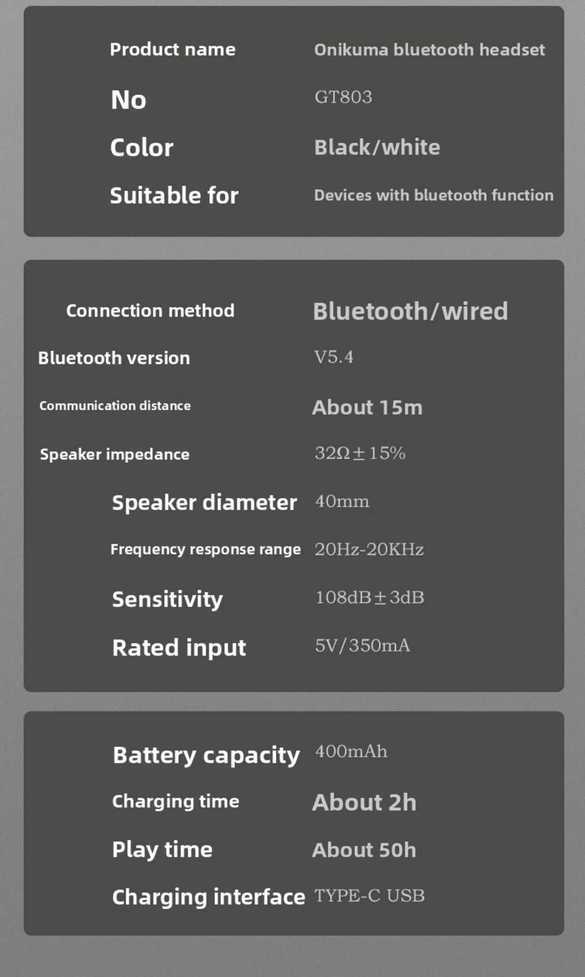 Onikuma Bluetooth Headphones Over Ear Hifi Stereo Music Headset Professional True Sports with Earphones TF/AUX Music Player